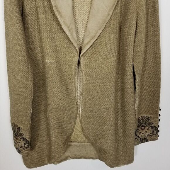 SOFT SURROUNDINGS Women Knit  Embroidered Jacket Sz M Scroll Tapestry Sage Green - Picture 4 of 7